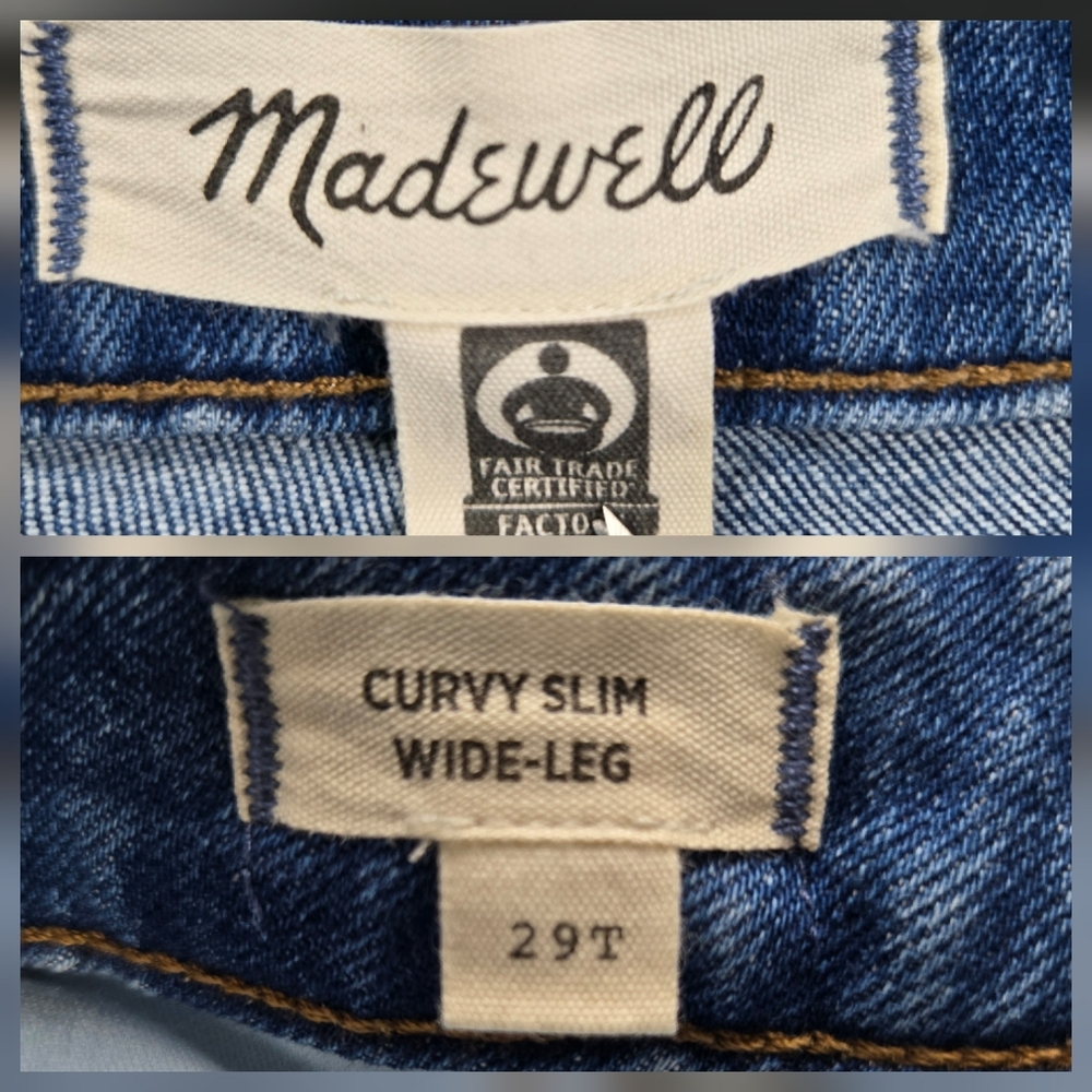 Madewell Curvy Slim Wide-Leg Cropped Blue Jeans 29 Tall - Picture 10 of 15